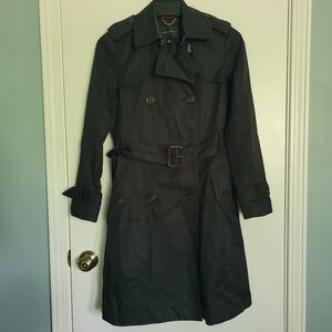 Banana Republic Womens XS Black Trench Coat Button-Up Belted Lined